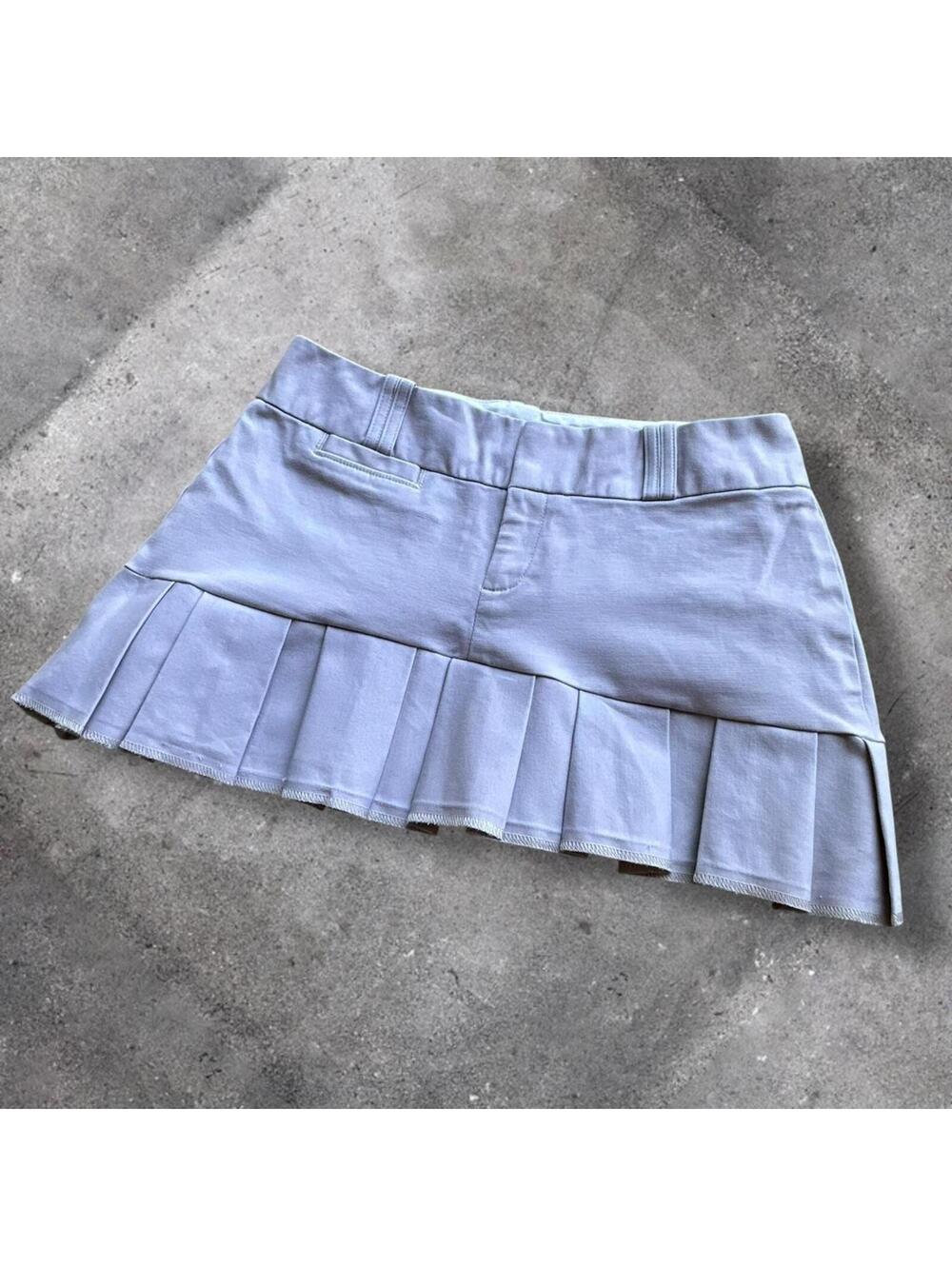 Reworked khaki pleated mini skirt with pockets